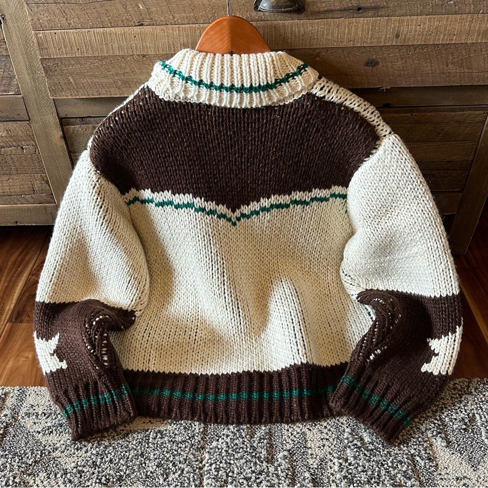 Knitted Horse Print Cardigan Sweater Western Rodeo Cowichan Vintage Quilted Coat - Picture 7 of 8